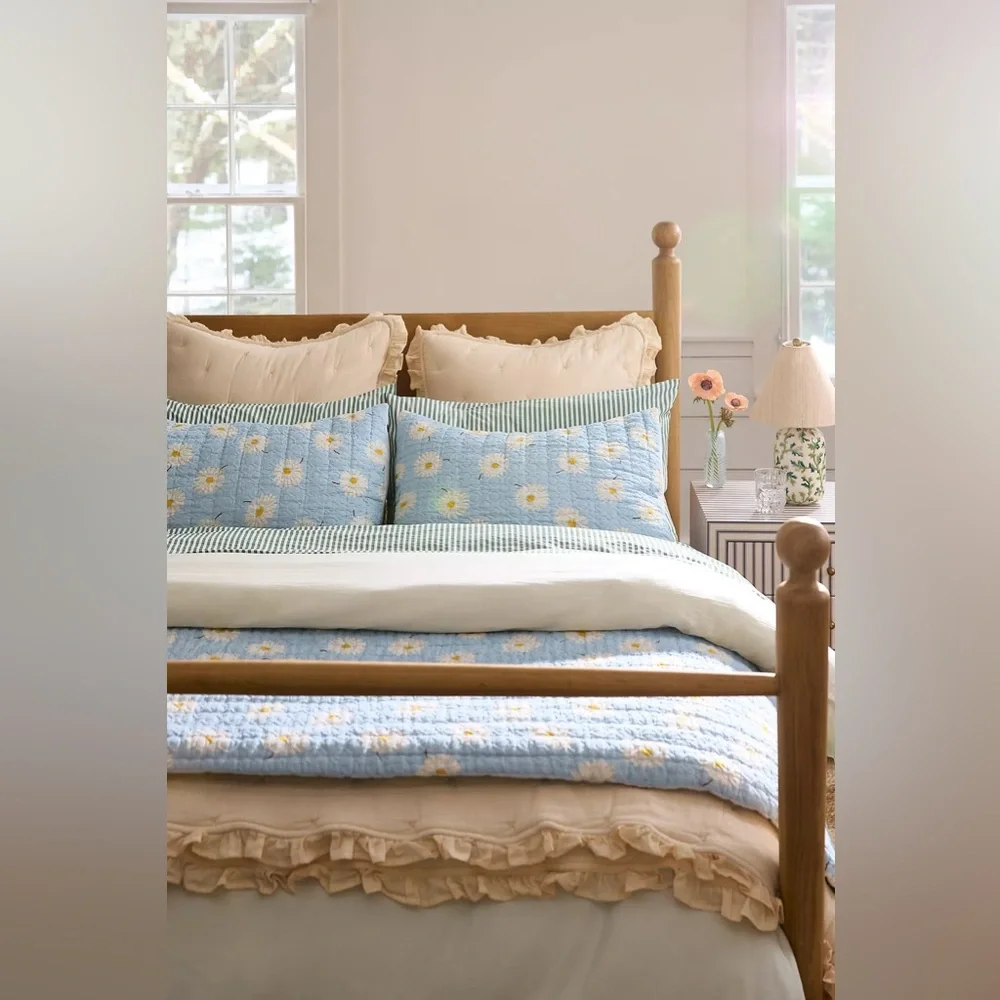 Anthro NAOMI COTTON LINEN BLEND RUFFLE QUILT 4540G636AA Neutral California King